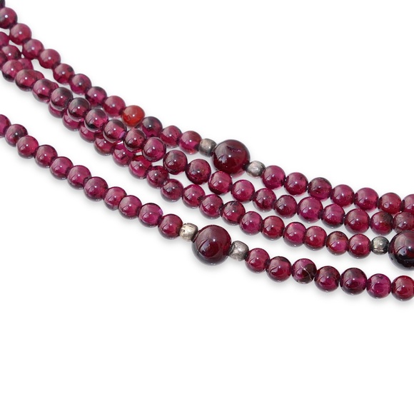 Estate Indian Garnet Beaded Necklace Sterling Silver Bead Extra Long 80” Strand - Picture 6 of 7